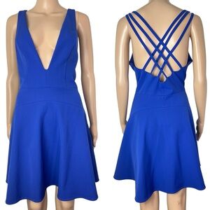 New REVOLVE x NBD Ride Or Die Blue Plunging Deep V-Neckline Mini Dress